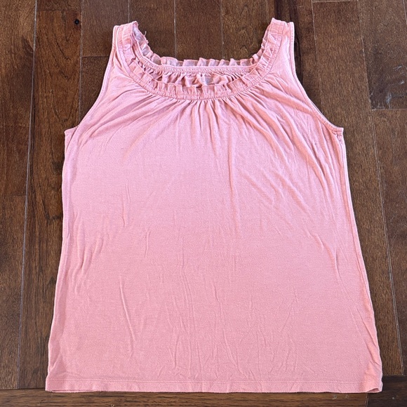 LOFT Light Pink Ruffle Neck Tank Top - Picture 2 of 4